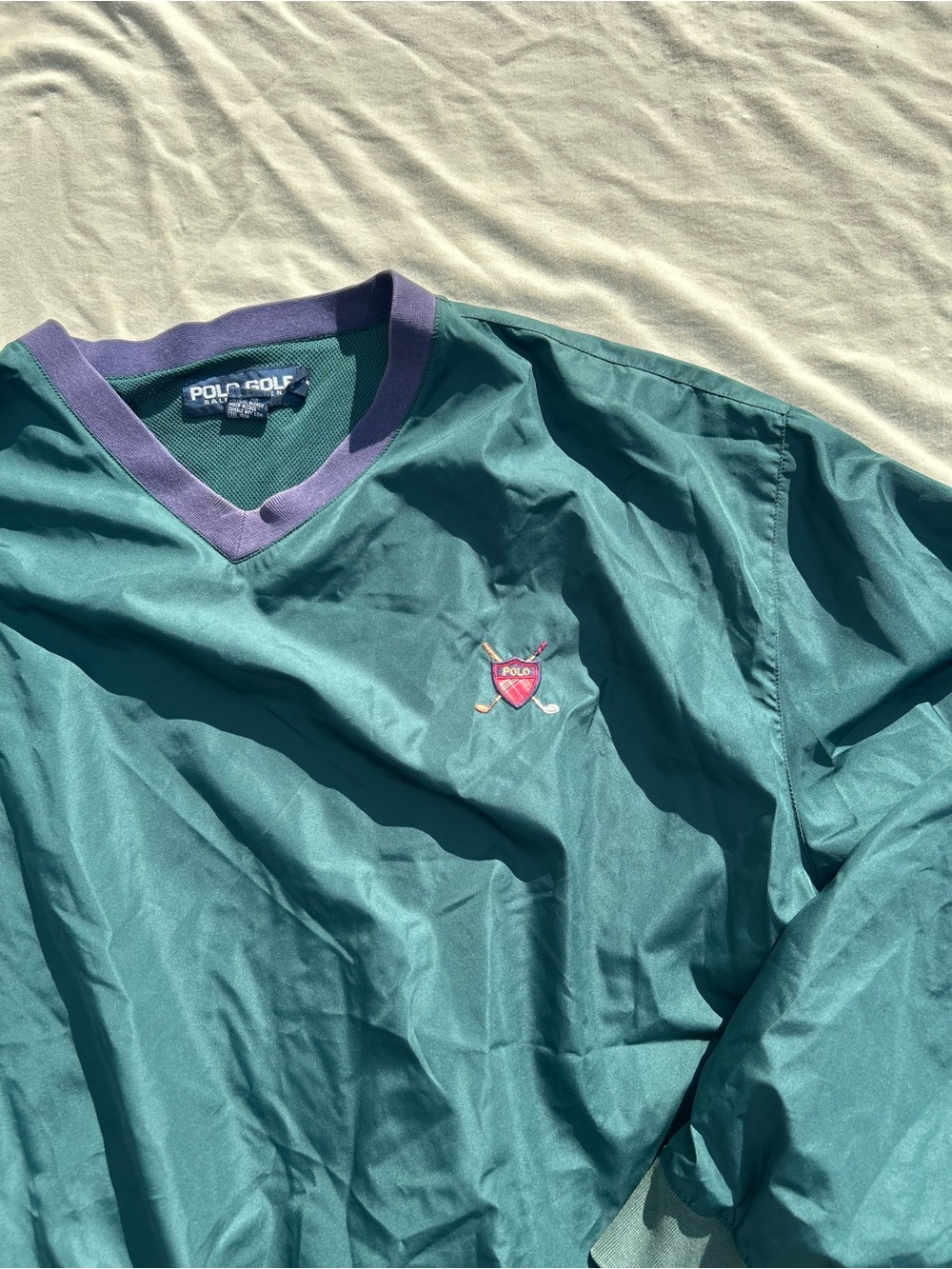 Men's Teal V-Neck Pullover with Purple Trim
